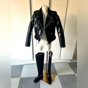 Classic black Moto stylee with a patent twist